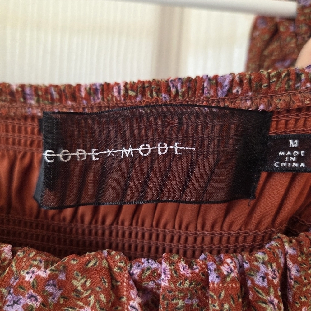 CODE X MODE Cottagecore Dress Sz M Rust Brown Floral Fall Boho Prairie - Picture 10 of 10